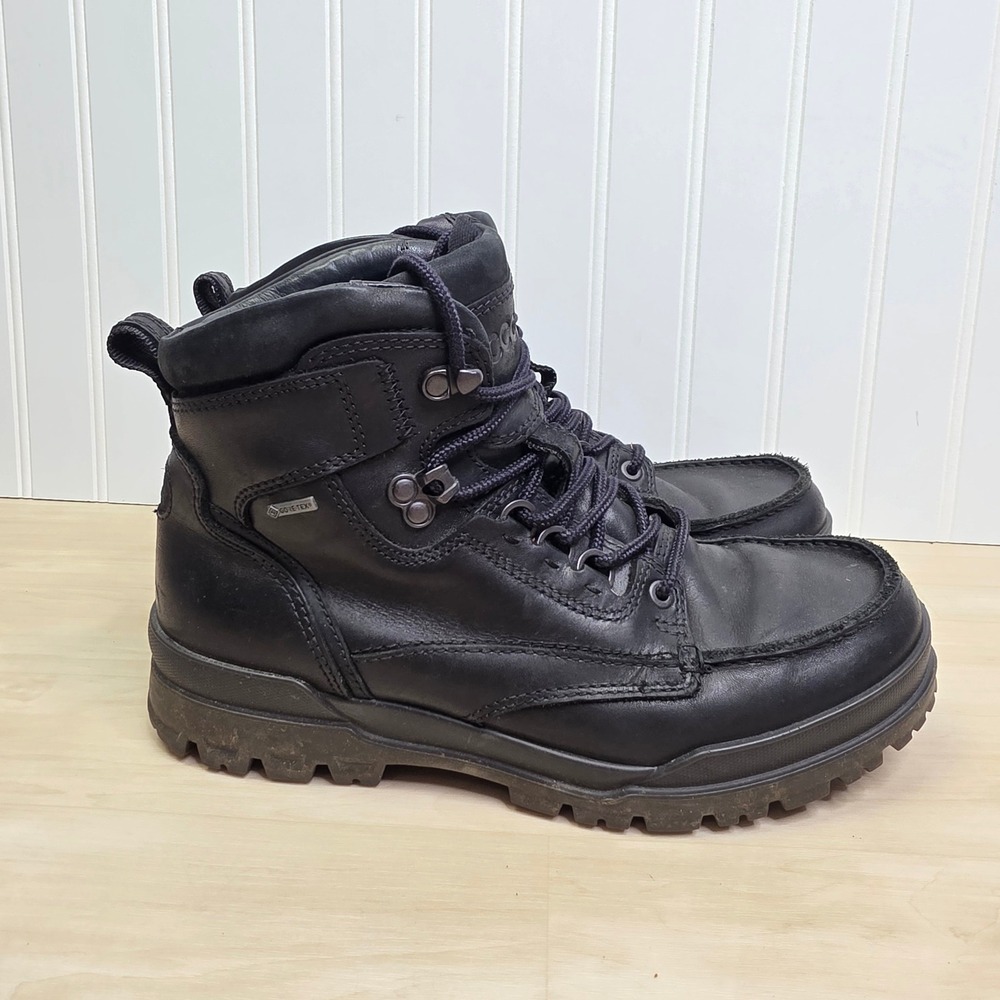 ECCO Track 25 Mens Black Leather Gore-Tex Waterproof Moc Toe Boots Size 8 EU 42